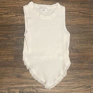 White Sleeveless Fringe Hem Top